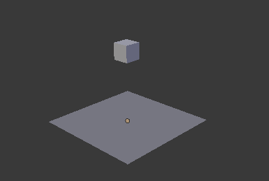 重力に従って立方体が落下し、落下した立方体が、平面にぶつかって止まるようなシミュレーション